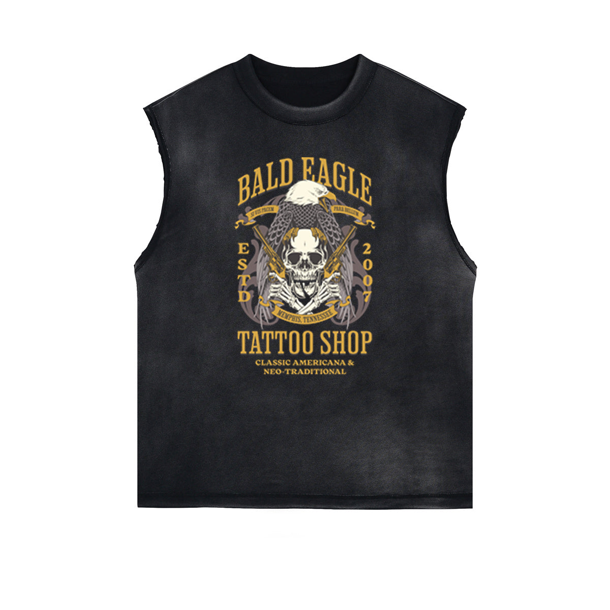 Camiseta sin mangas con gráfico de monstruo alado con bordes deshilachados