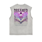 Distressed Sleeveless Winged Monster Pattern Tee