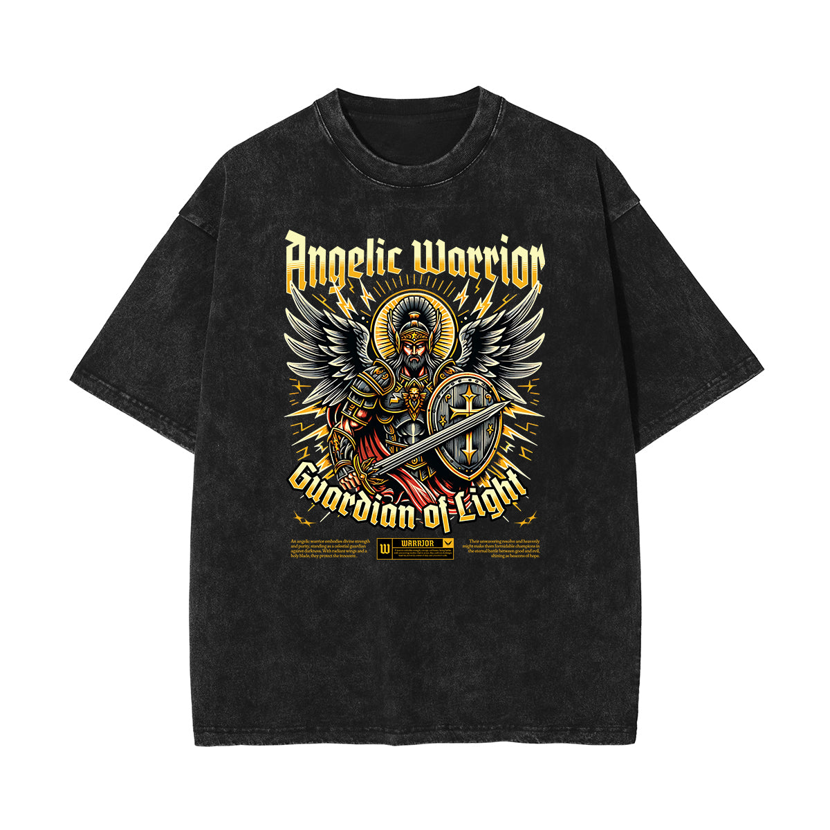 Stone Wash Winged Monster Pattern T Shirt