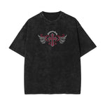 Stone Wash Winged Monster Pattern T Shirt