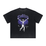 Thick Faded Winged Monster Graphic T Shirt