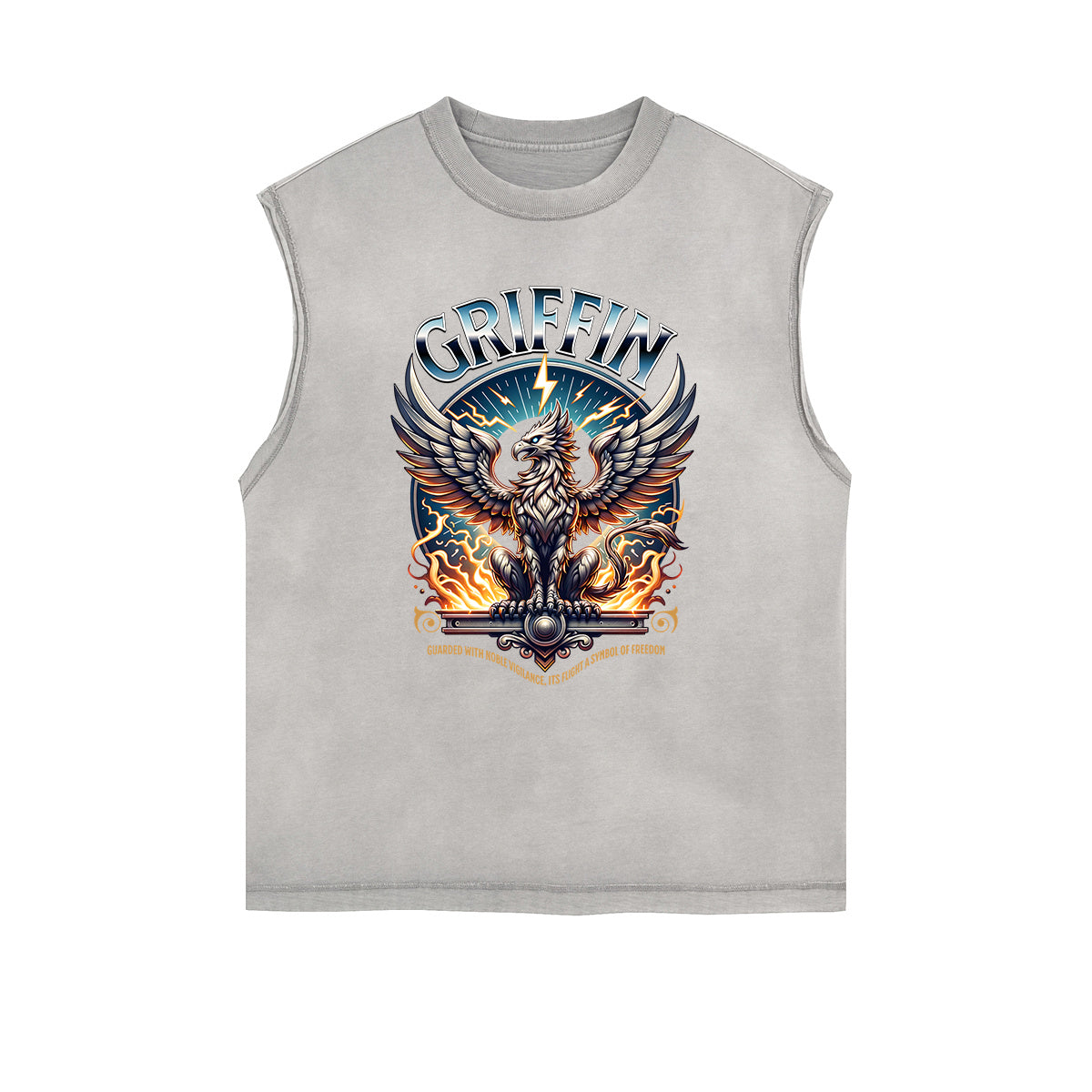 Distressed Sleeveless Winged Monster Pattern Tee