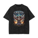 Stone Wash Winged Monster Pattern T Shirt