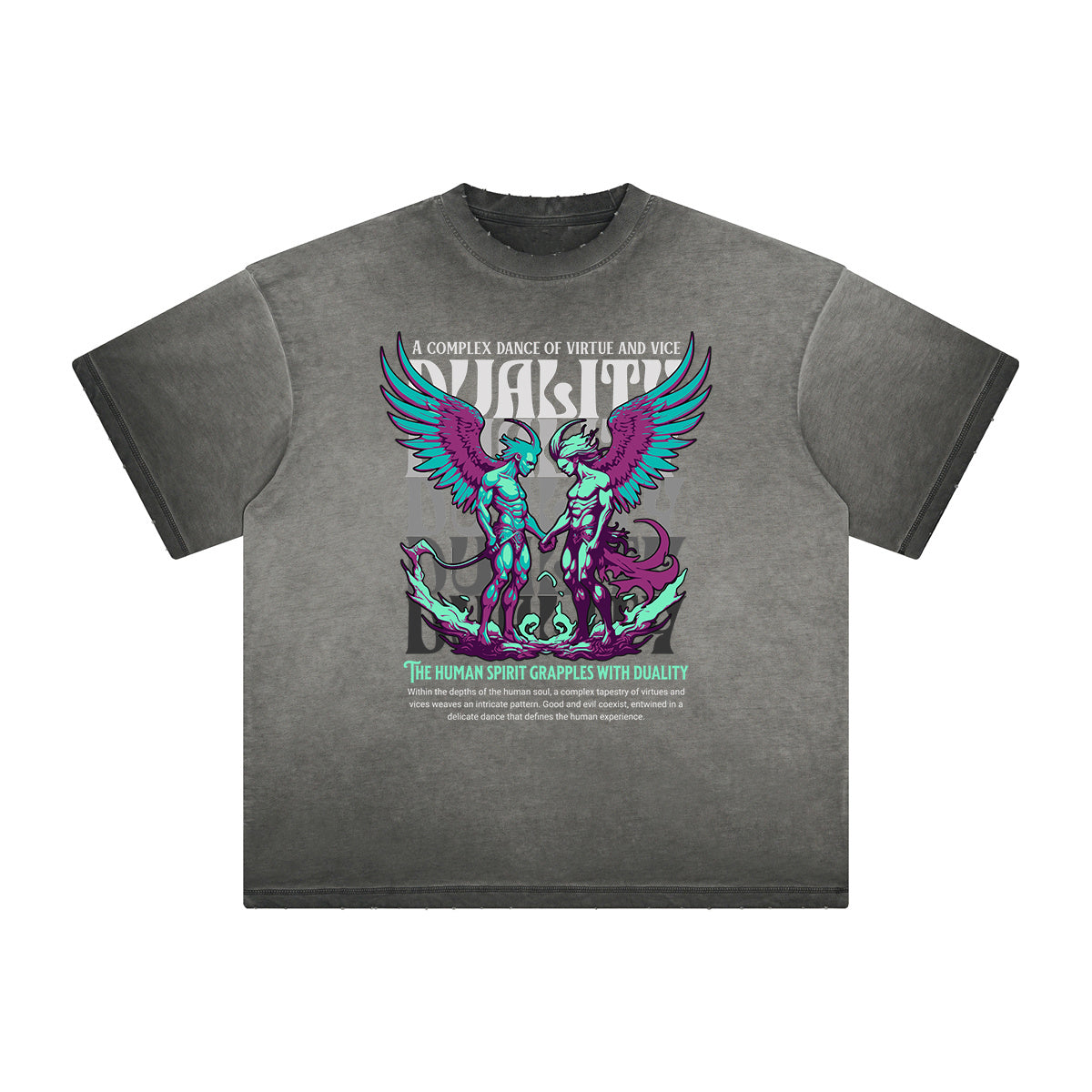 Vintage Frayed Winged Monster Pattern Tee