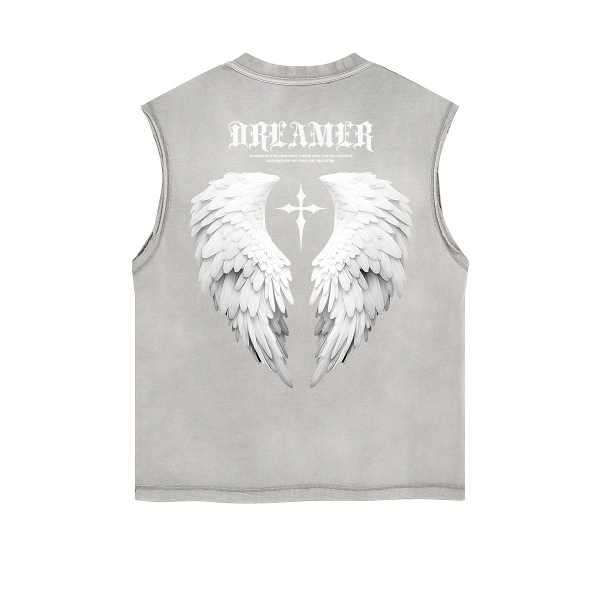 Distressed Sleeveless Winged Monster Pattern Tee