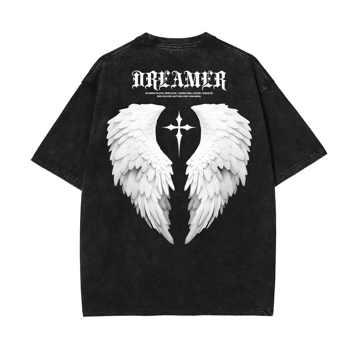 Stone Wash Winged Monster Pattern T Shirt