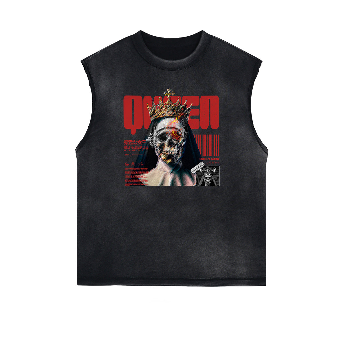Distressed Sleeveless Queen Pattern Tee