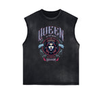 Distressed Sleeveless Queen Pattern Tee
