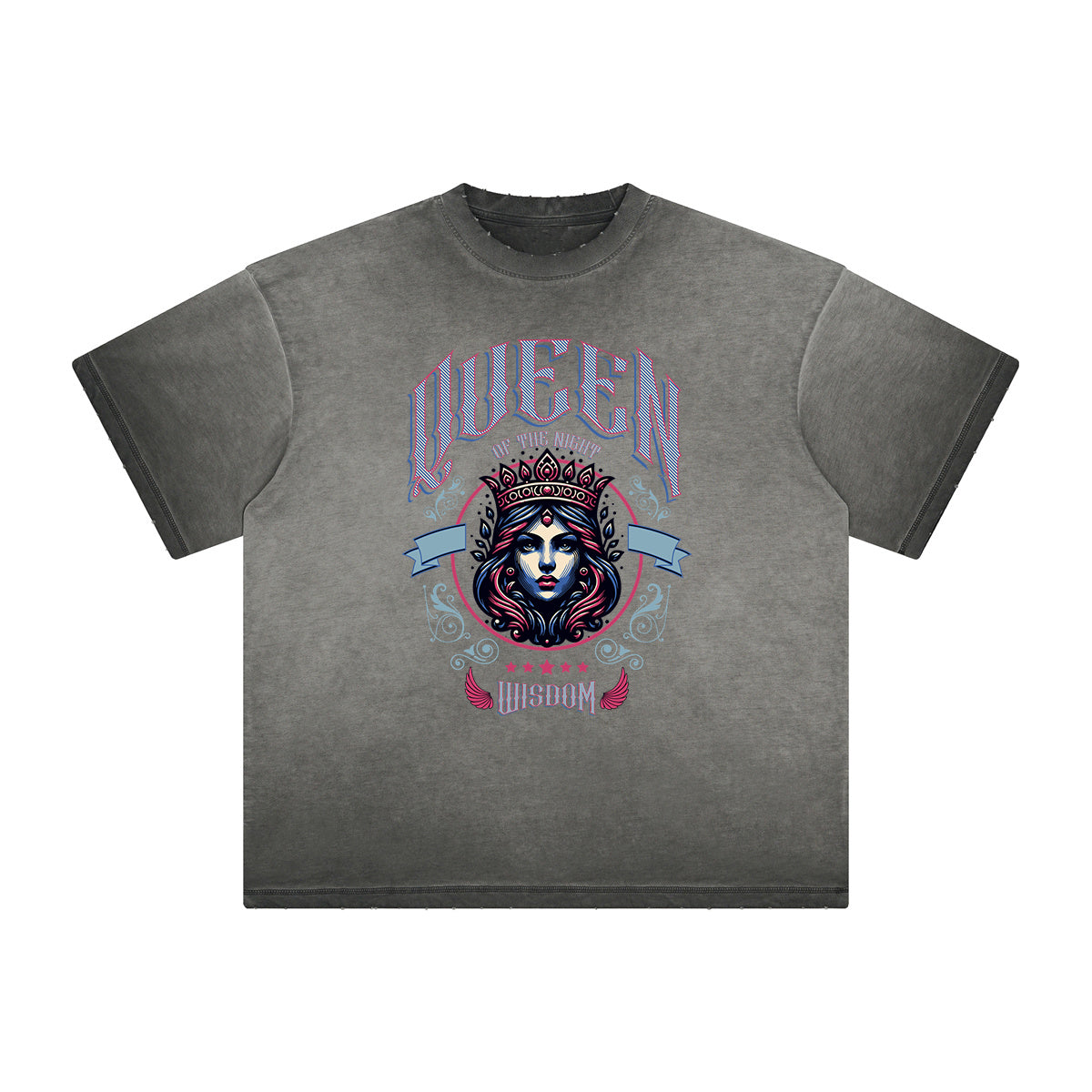 Vintage-Washed Frayed Queen Graphic Tee
