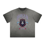 Vintage-Washed Frayed Queen Graphic Tee