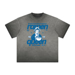 Vintage-Washed Frayed Queen Graphic Tee