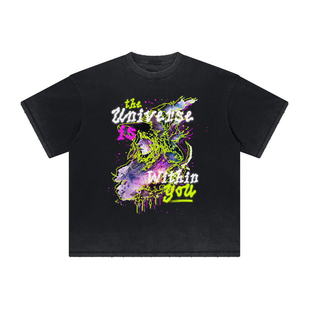 Vintage-Washed Frayed-Hem Graffiti Tee