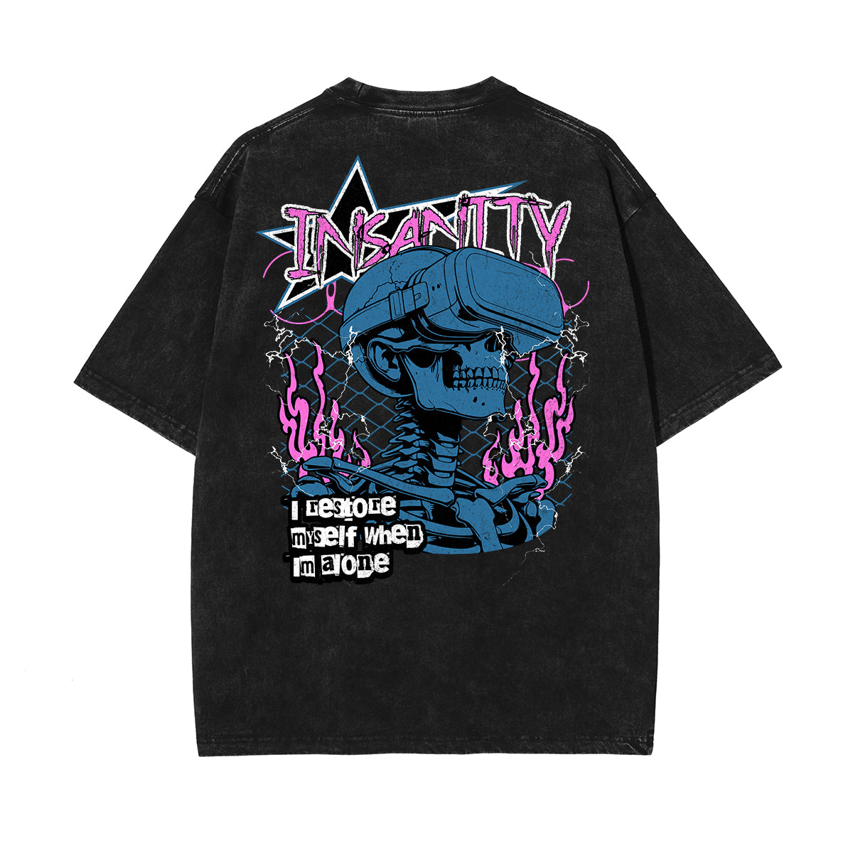 Camiseta de algodón con grafiti de arte callejero lavado