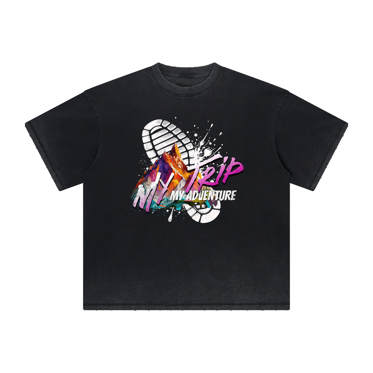 Vintage-Washed Frayed-Hem Graffiti Tee