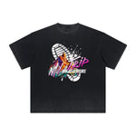 Vintage-Washed Frayed-Hem Graffiti Tee