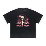 Vintage-Washed Frayed-Hem Graffiti Tee