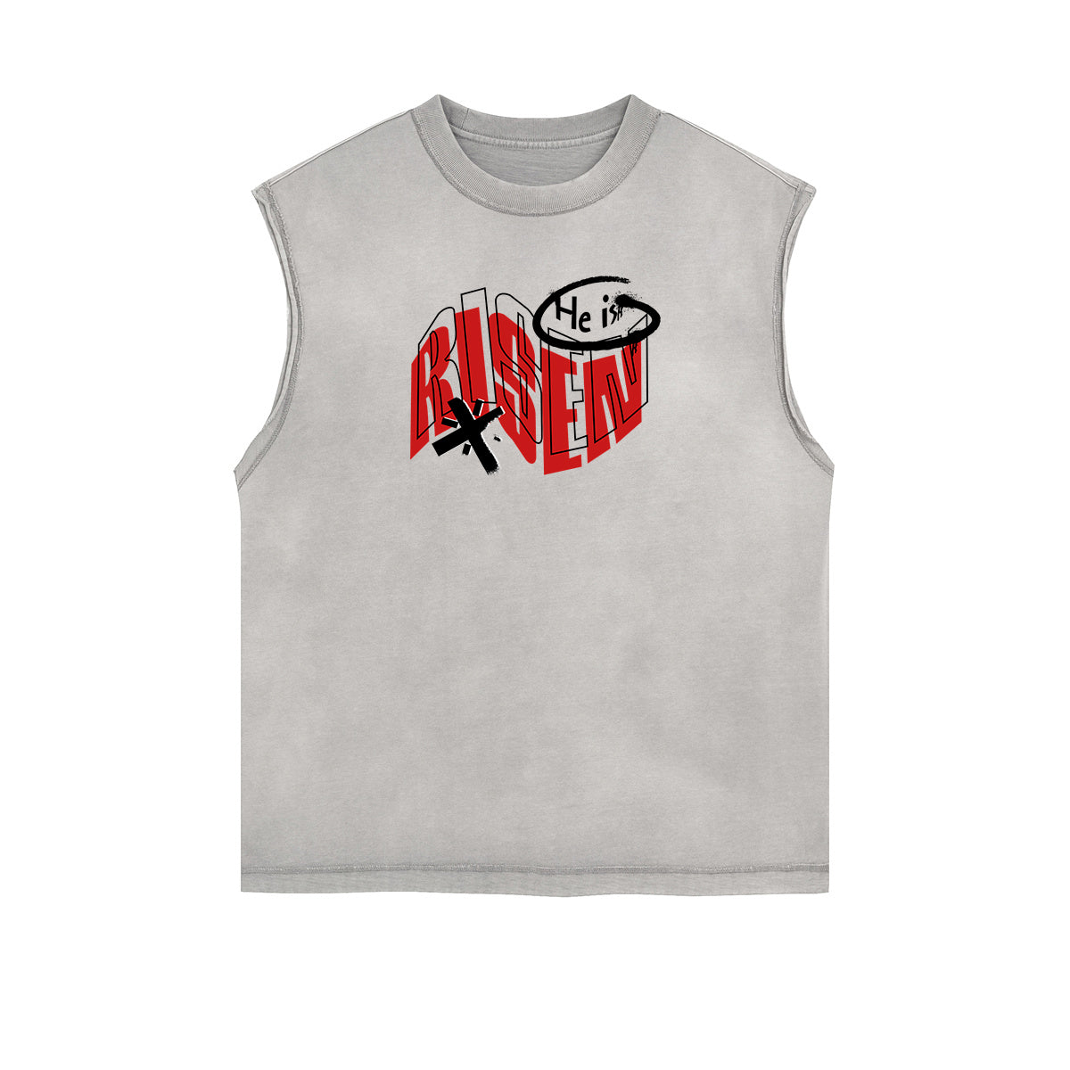 Camiseta sin mangas con grafiti de arte callejero y dobladillo deshilachado