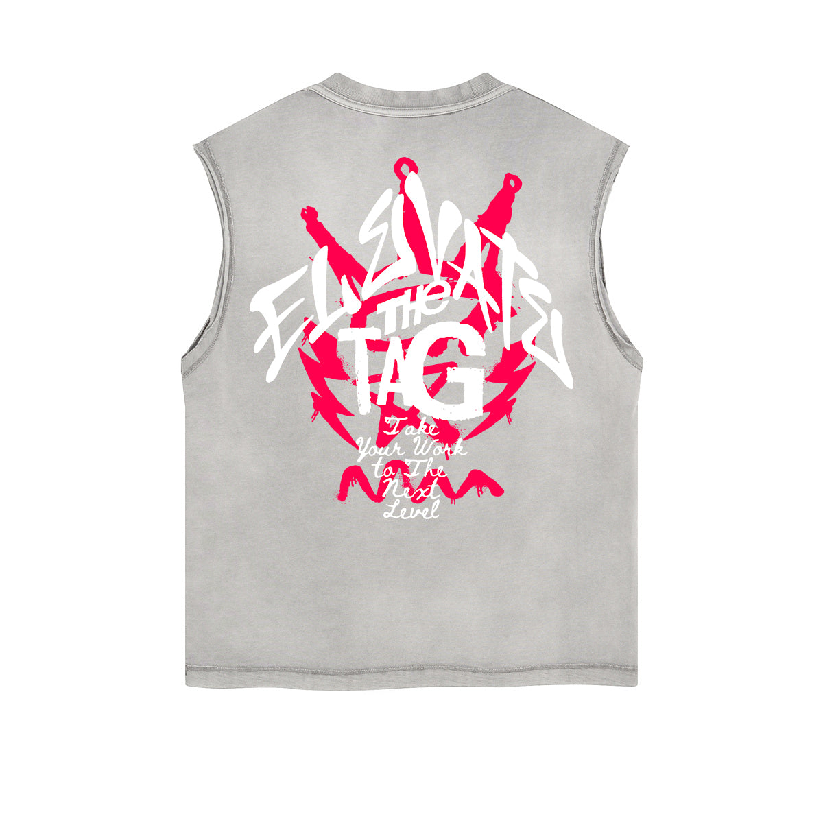 Camiseta sin mangas con grafiti de arte callejero y dobladillo deshilachado