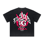 Vintage-Washed Frayed-Hem Graffiti Tee