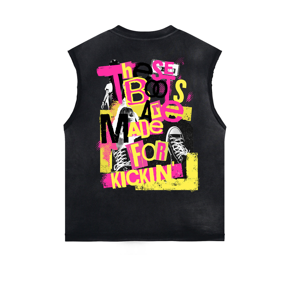 Camiseta sin mangas con grafiti de arte callejero desgastado