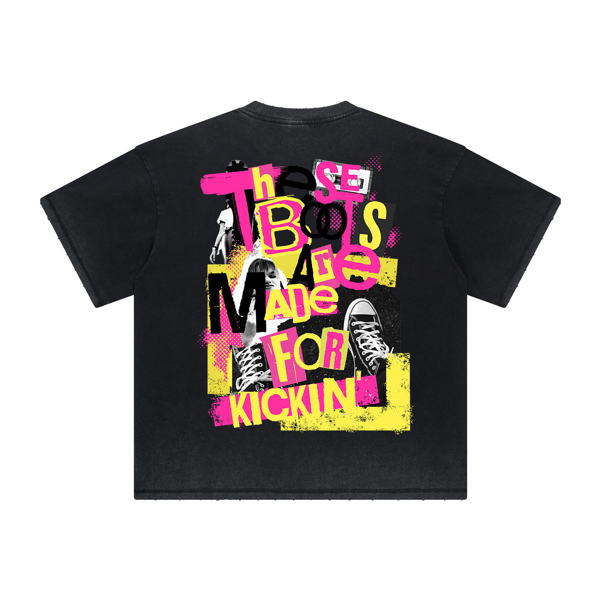 Vintage-Washed Frayed-Hem Graffiti Tee