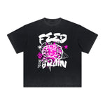 Vintage-Washed Frayed-Hem Graffiti Tee