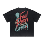 Vintage-Washed Frayed-Hem Graffiti Tee