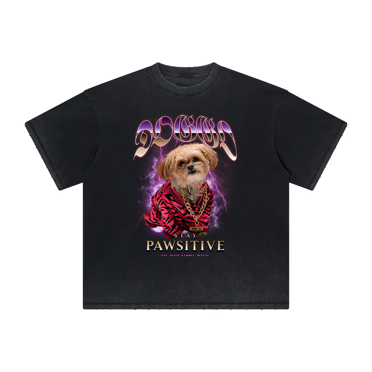 Vintage-Washed Frayed-Hem Graffiti Tee