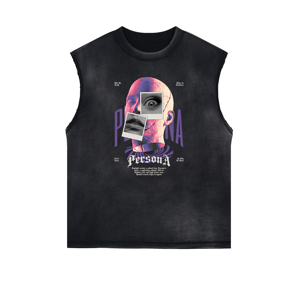 Distressed Sleeveless Abstract Graphic Tee
