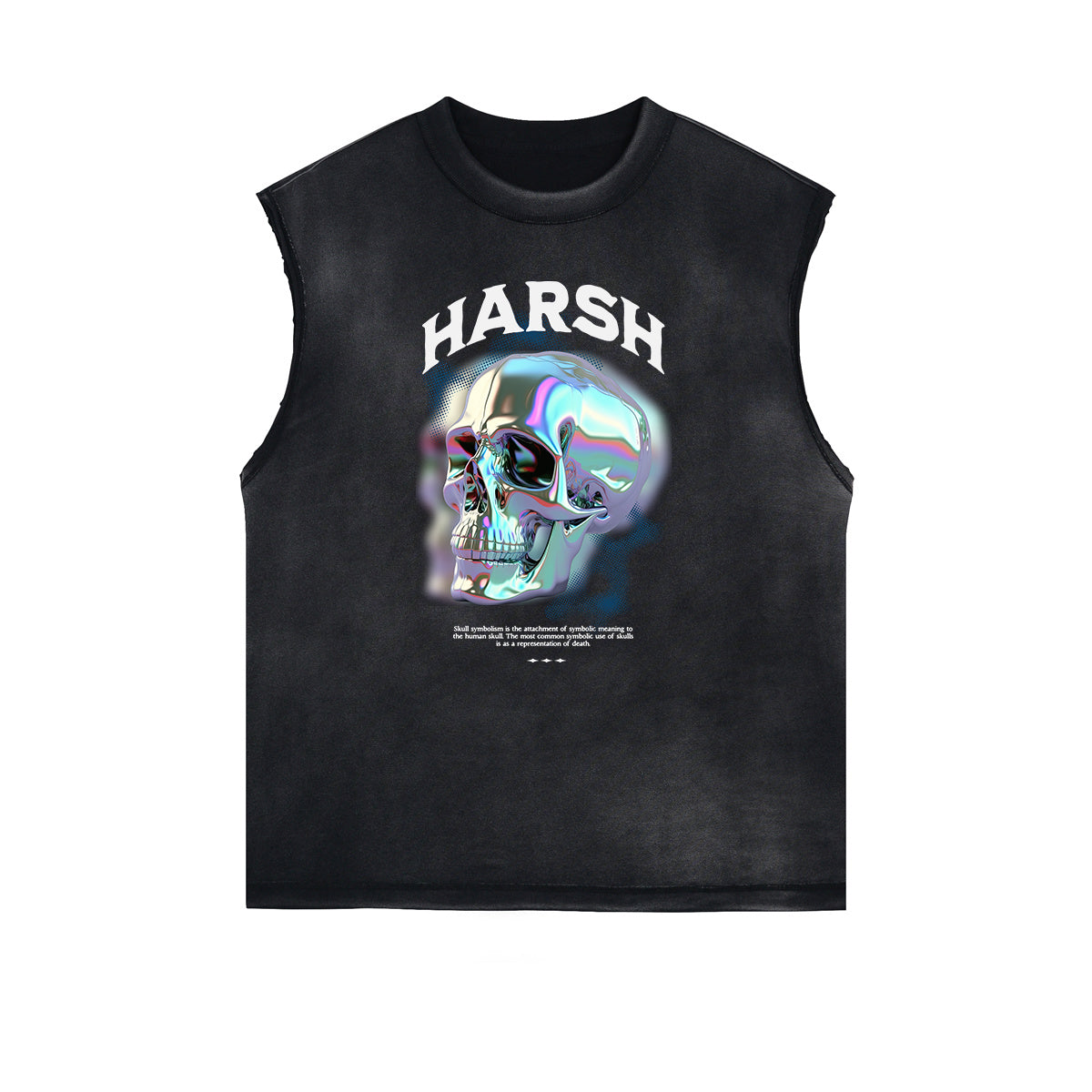 Distressed Sleeveless Abstract Graphic Tee