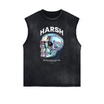 Distressed Sleeveless Abstract Graphic Tee