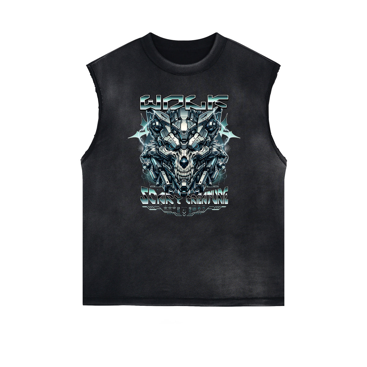 Distressed Sleeveless Abstract Graphic Tee