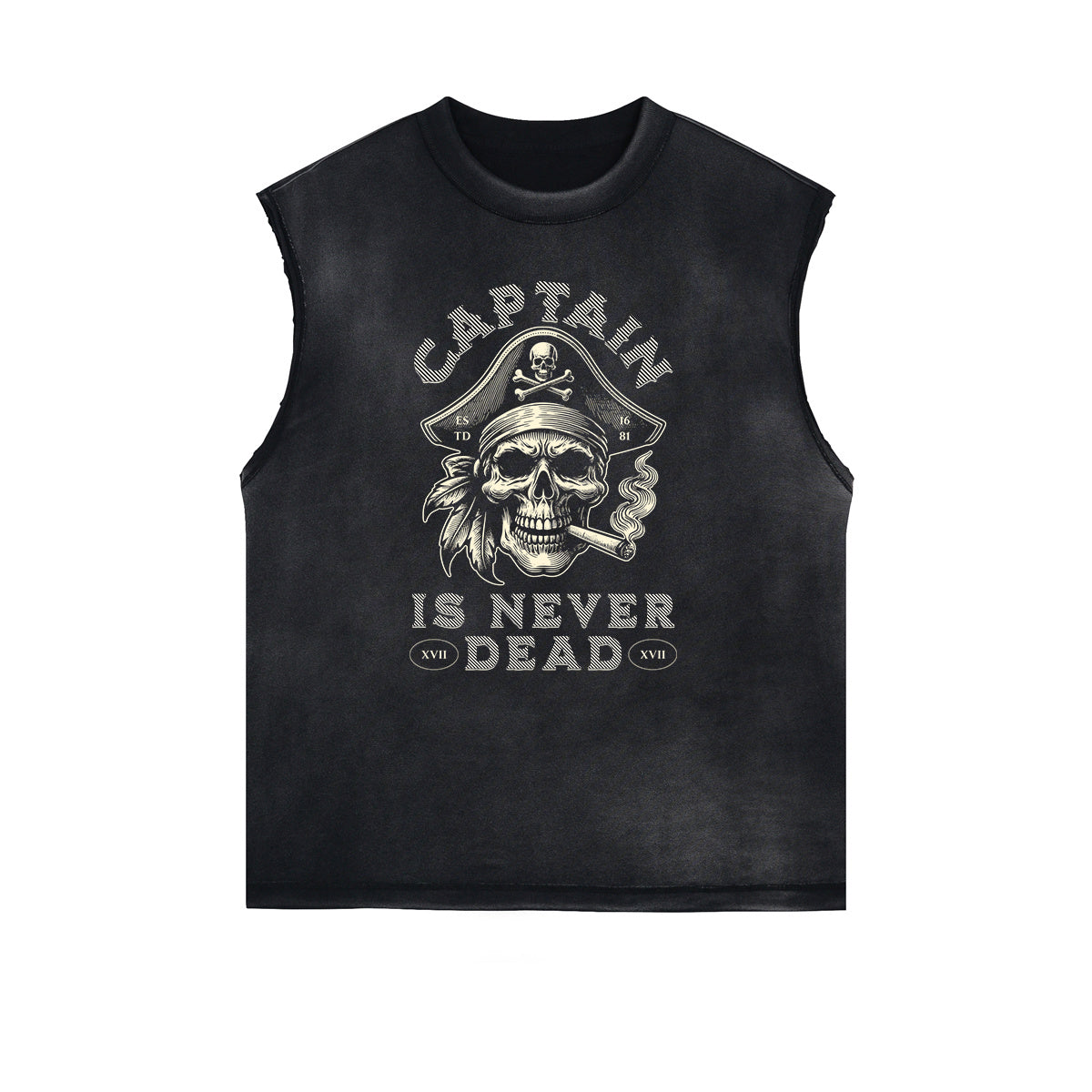 Distressed Sleeveless Guardian Pattern Tee