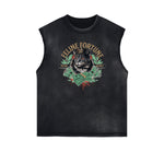 Distressed Sleeveless Guardian Pattern Tee