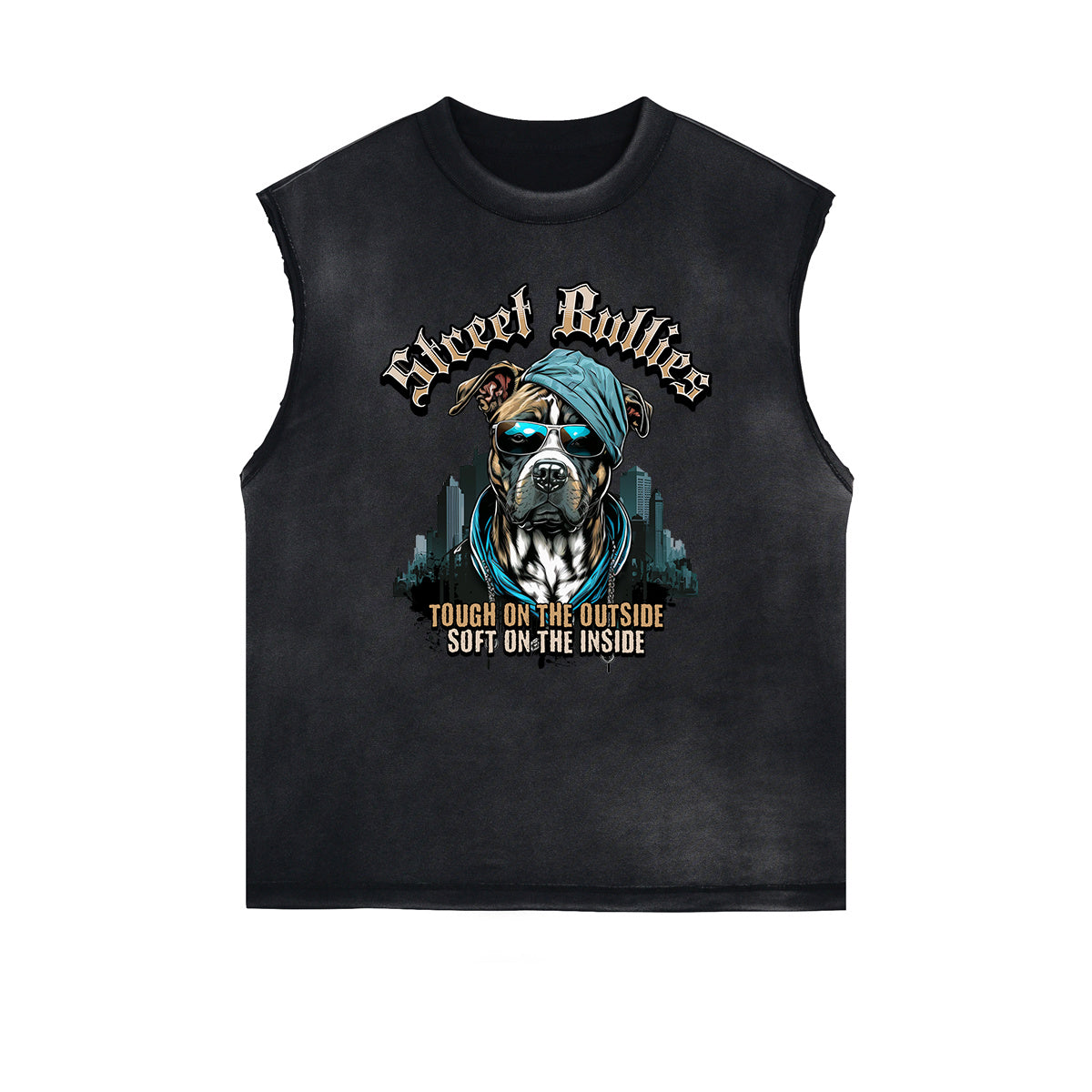 Distressed Sleeveless Guardian Pattern Tee