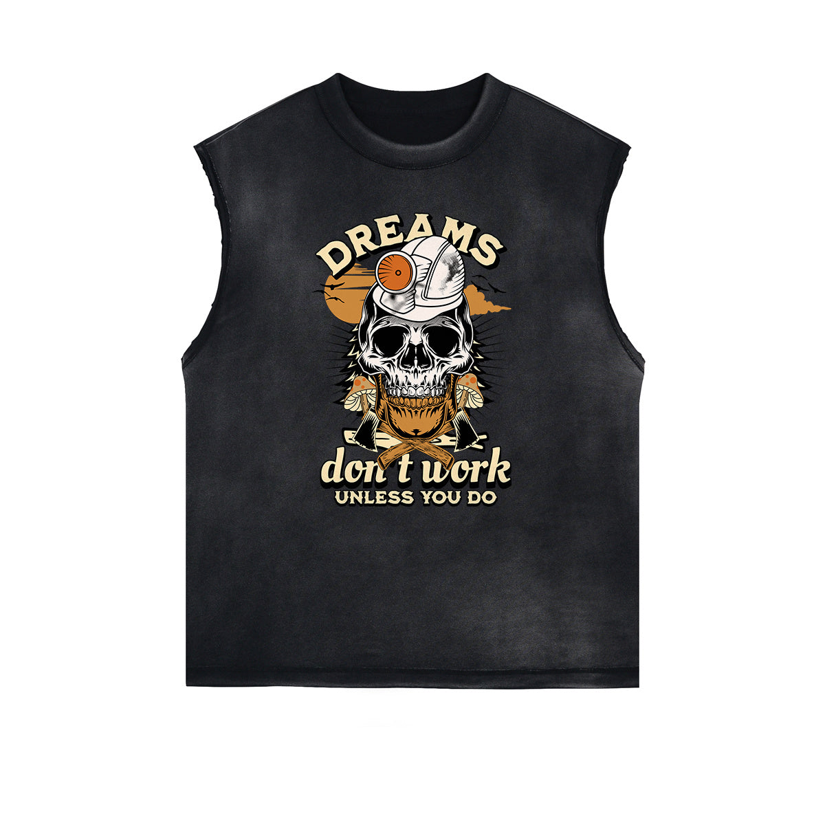 Distressed Sleeveless Guardian Pattern Tee