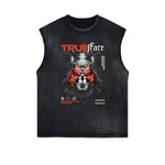 Distressed Sleeveless Mask Pattern Tee