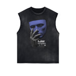Distressed Sleeveless Mask Pattern Tee