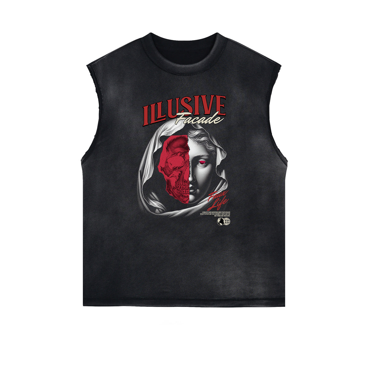 Distressed Sleeveless Mask Pattern Tee