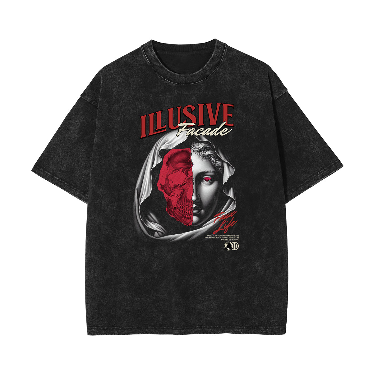 Stone Wash Mask Pattern T Shirt