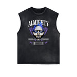 Distressed Sleeveless Mask Pattern Tee