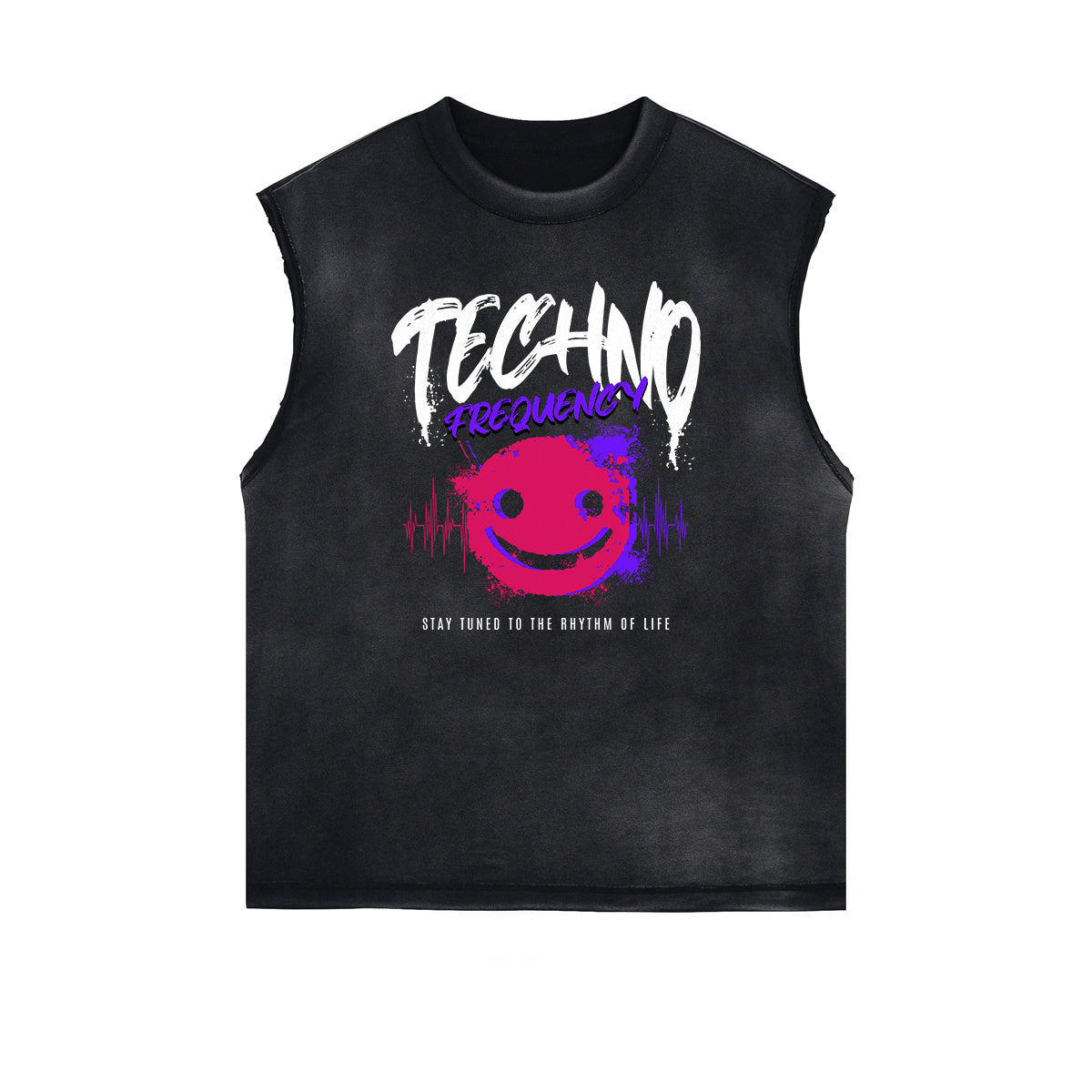 Distressed Sleeveless Mask Pattern Tee