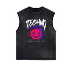 Distressed Sleeveless Mask Pattern Tee