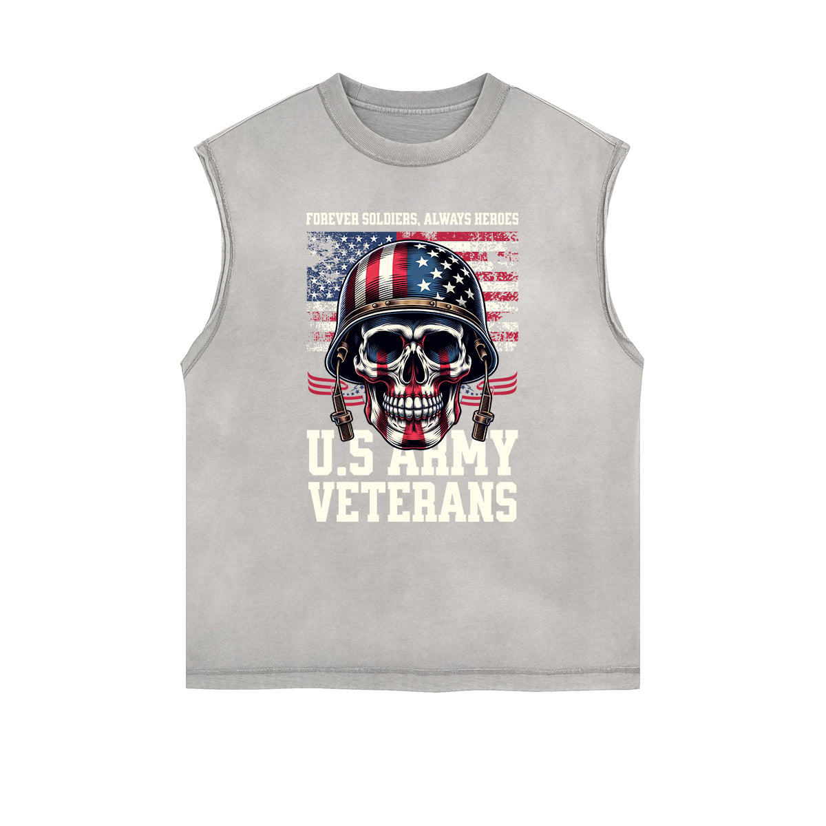 Distressed Sleeveless American Skull Pattern Tee