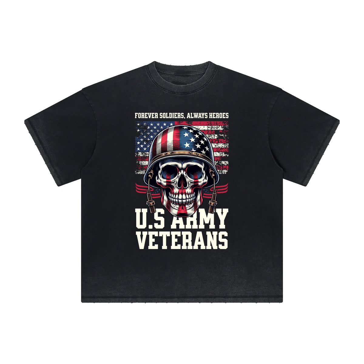 Vintage Frayed American Skull Pattern Tee