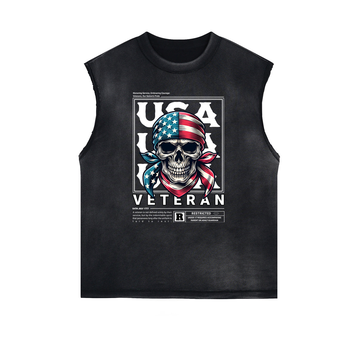 Frayed Edge American Skull Graphic Tank Top