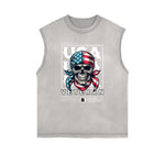 Distressed Sleeveless American Skull Pattern Tee