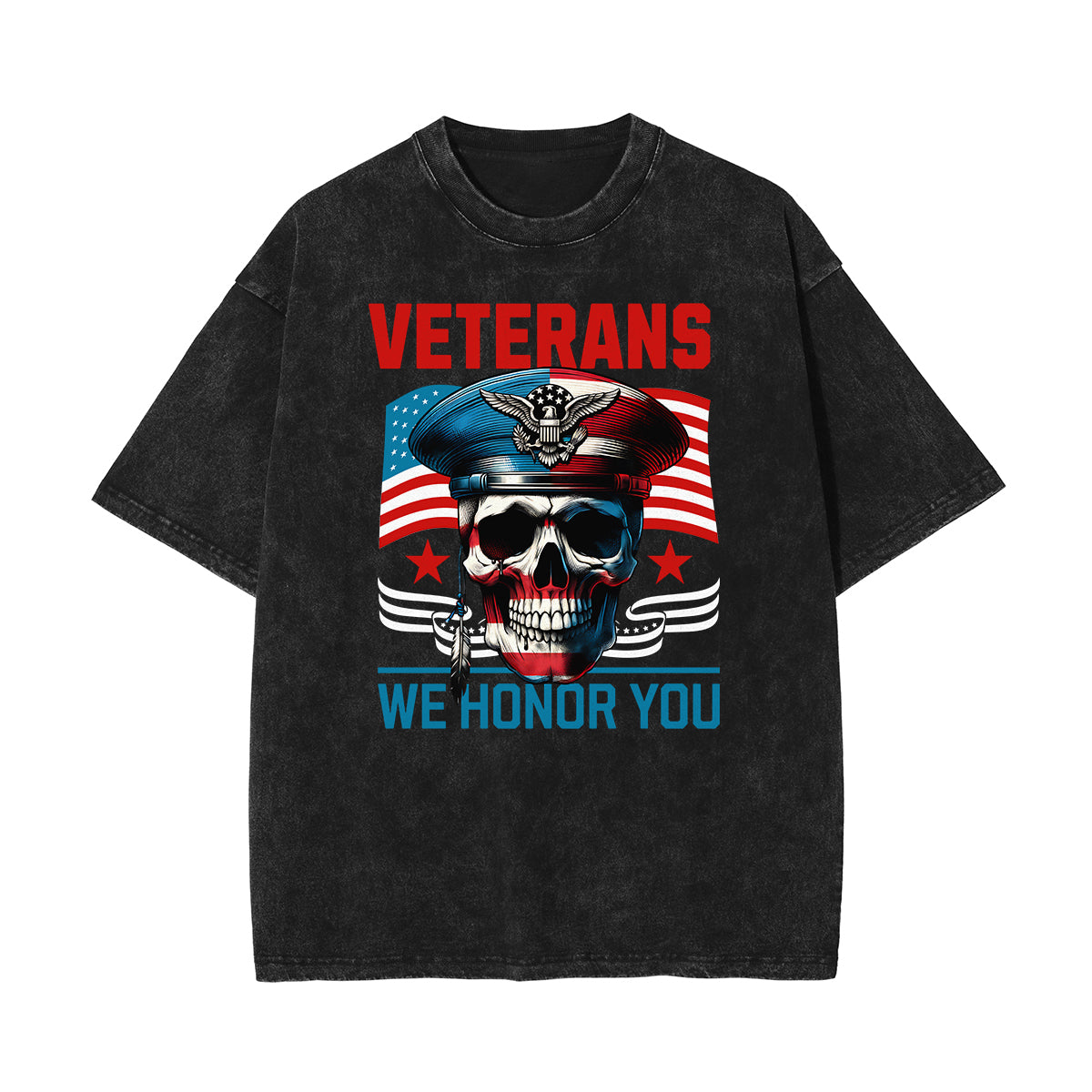 Stone Wash American Skull Pattern T Shirt