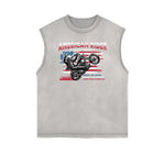 Distressed Sleeveless American Skull Pattern Tee
