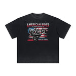 Vintage Frayed American Skull Pattern Tee